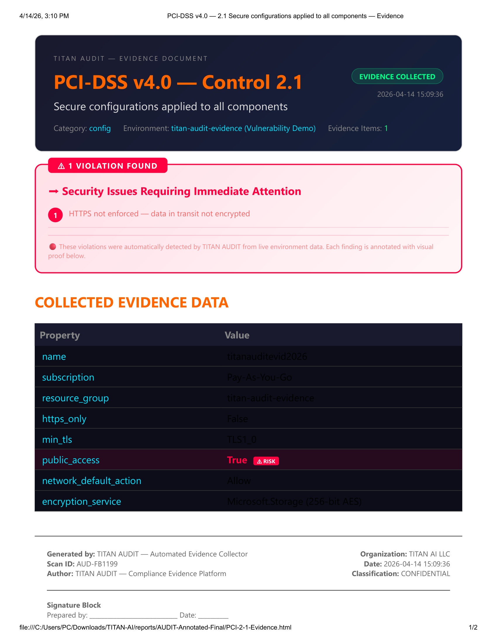 PCI-DSS 2.1 Configuration Evidence